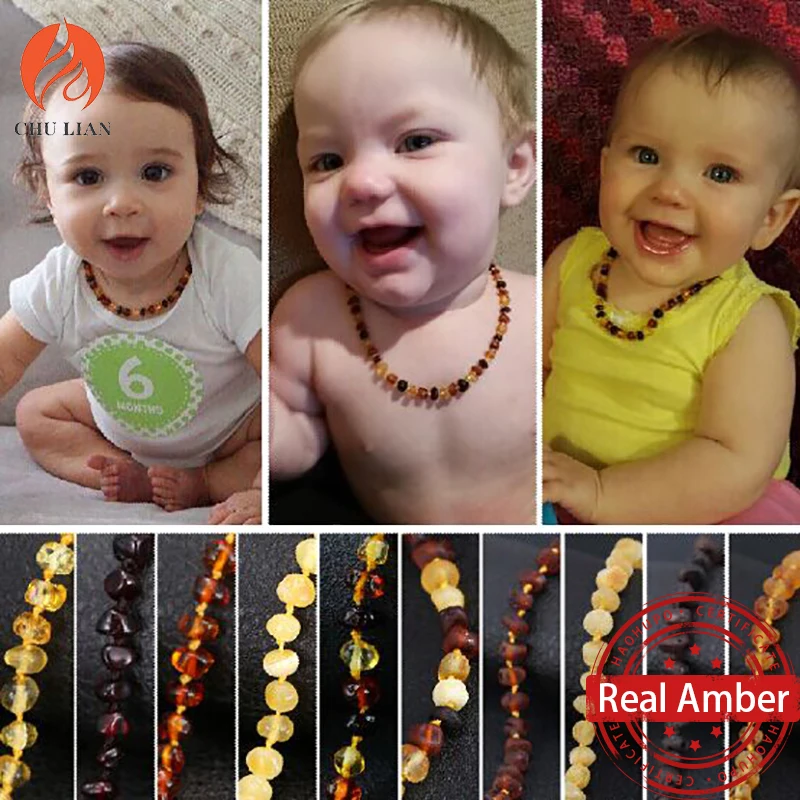 

DR Classic Natural Amber Necklace Supply Certificate Authenticity Genuine Baltic Amber Stone Baby Necklace Gift 10 Color 14-33cm