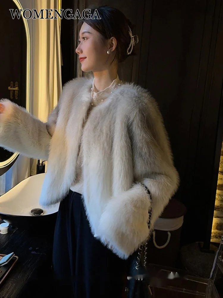 

2022 Winter WOMENGAGA New Fur Short Coat Women Gentle Lazy Fur Cardigan Korean Women Tops Sweet Fahsion Faux Fur W8CQ