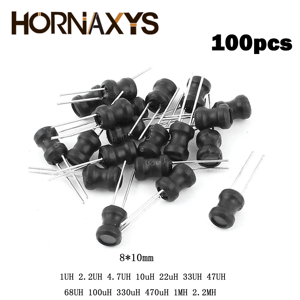 

100 шт. 8X1 0 мм индуктор питания DIP 8*10 мм 1UH 2.2UH 4.7UH 10uH 22uH 33UH 47UH 68UH 100uH 330uH 470uH 1MH 2.2MH индуктивность 2 контакта