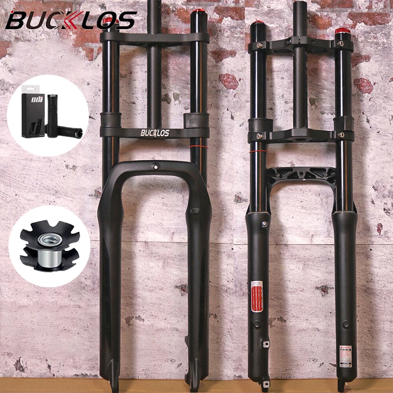 

BUCKLOS 20inch Double Shoulder Fork 180mm Travel 26*4.0 In E-bike MTB Fork Snow Beach Bicycle Air Supension Fat Fork QR 9mm