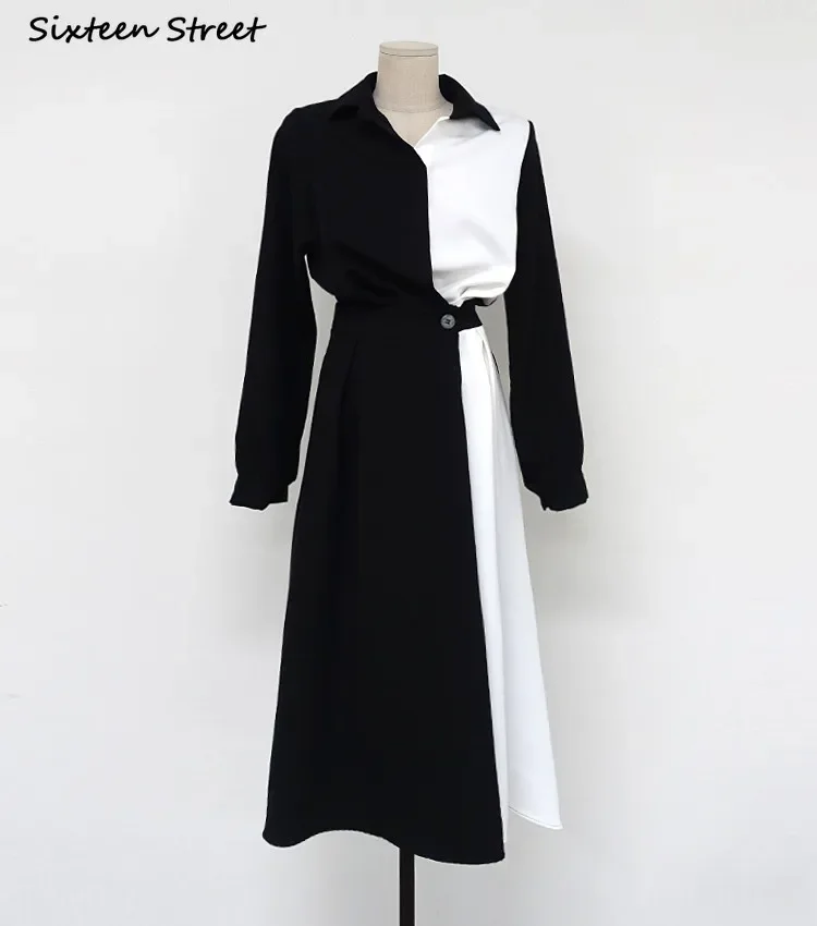 Шикарное лоскутное платье цвета хаки женское осеннее корейское элегантное