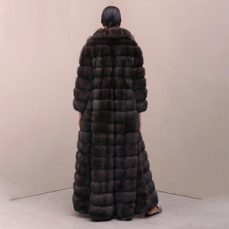 Luxury 100% Real Fox Fur Coat For Women Winter Nature Fur Sable Color Overcoat Plus Size 130cm Long Removable Real Fur Jacket