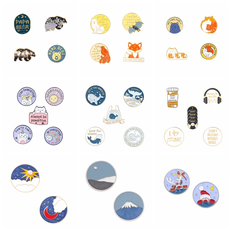 

Cartoon Animal Ocean Wave Shark Enamel Pin Round Vintage Camping Brooches Badge For Women Mountain Adventure Lapel Jewelry