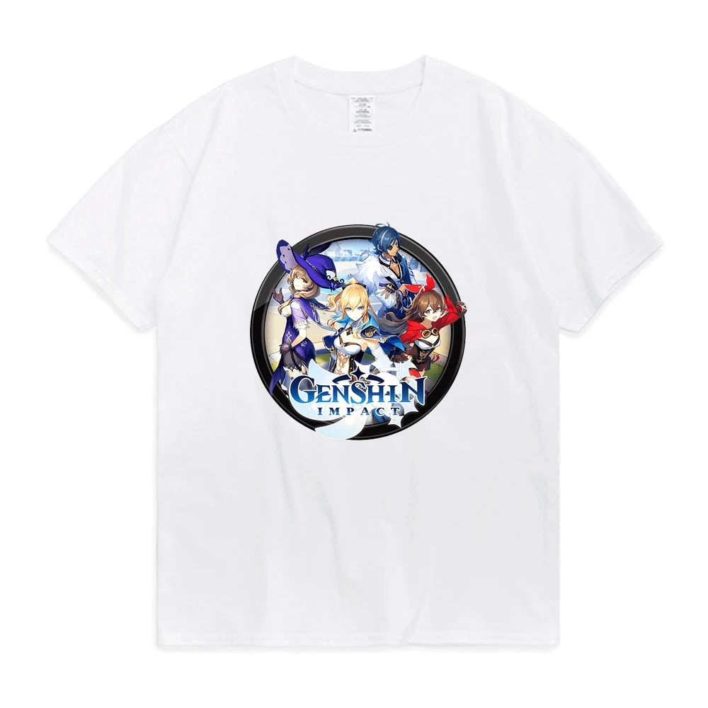 

Genshin Impact Circle App Icon Transparent T Shirt Cartoon Cute Pattern Short Sleeve Tees Japanese Streetwear Anime T-Shirt Men