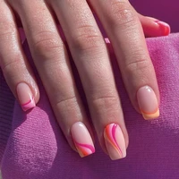 24pcs false nails french orange pink edge waves fake nail tips full cover acrylic for girls fingernails
