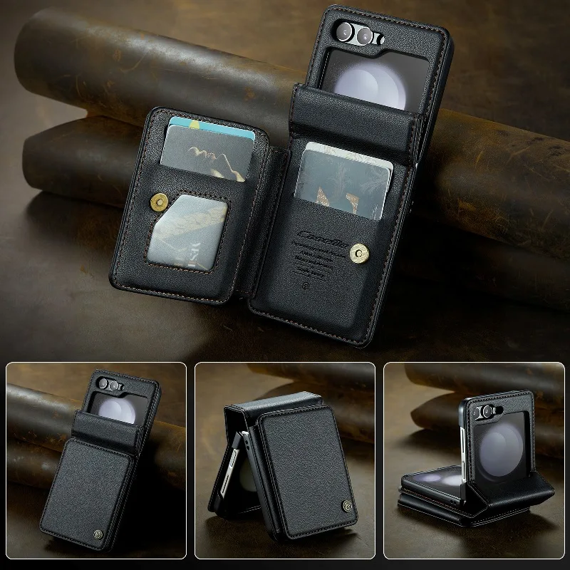 

Magnetic Flip Case Anti Theft Brush Phone Cover For Samsung Galaxy Z Flip 5 Z Flip4 3 Solid Color Leather Wallet Card Phone Case