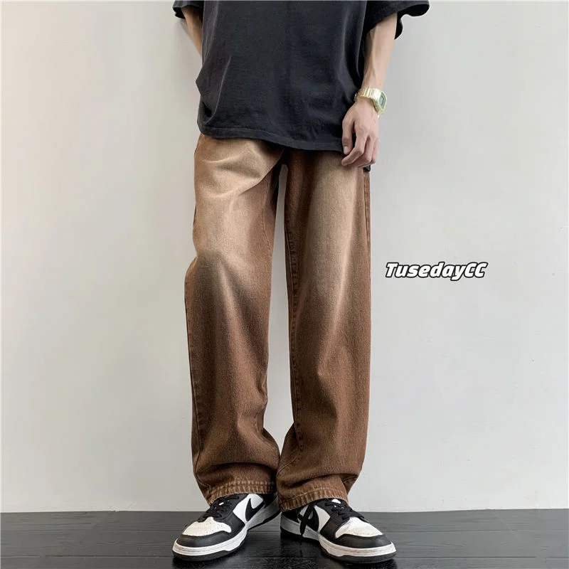 

Джинсы мужские мешковатые кофейного/синего/серого цвета, модные повседневные широкие джинсы, уличная одежда, свободные прямые брюки из ден...