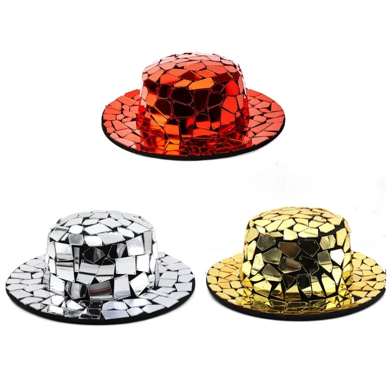 

L93F Club Panama Hat Mirrored Hat for DISCO House Cocktail Parties Vacation for Male Female Comedian Actor