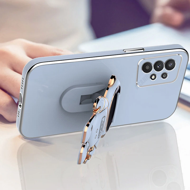Astronaut Stand Holder Case For Samsung Galaxy A52 A53 A32 A33 A73 A72 A13 A23 4g 5g Plating Silicone Cover A 53 52 32 A51 A52s