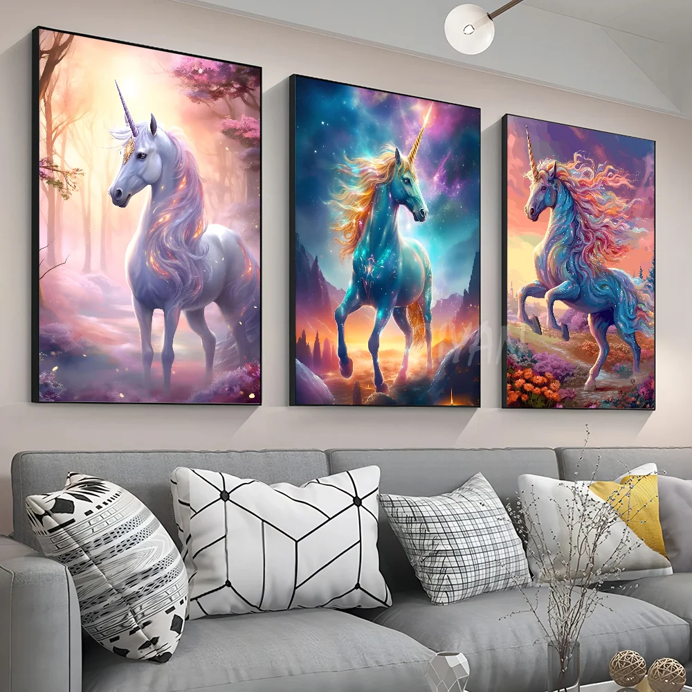 Красивый Розовый Волшебный Единорог Красочный Пегас Абстрактный Плакат