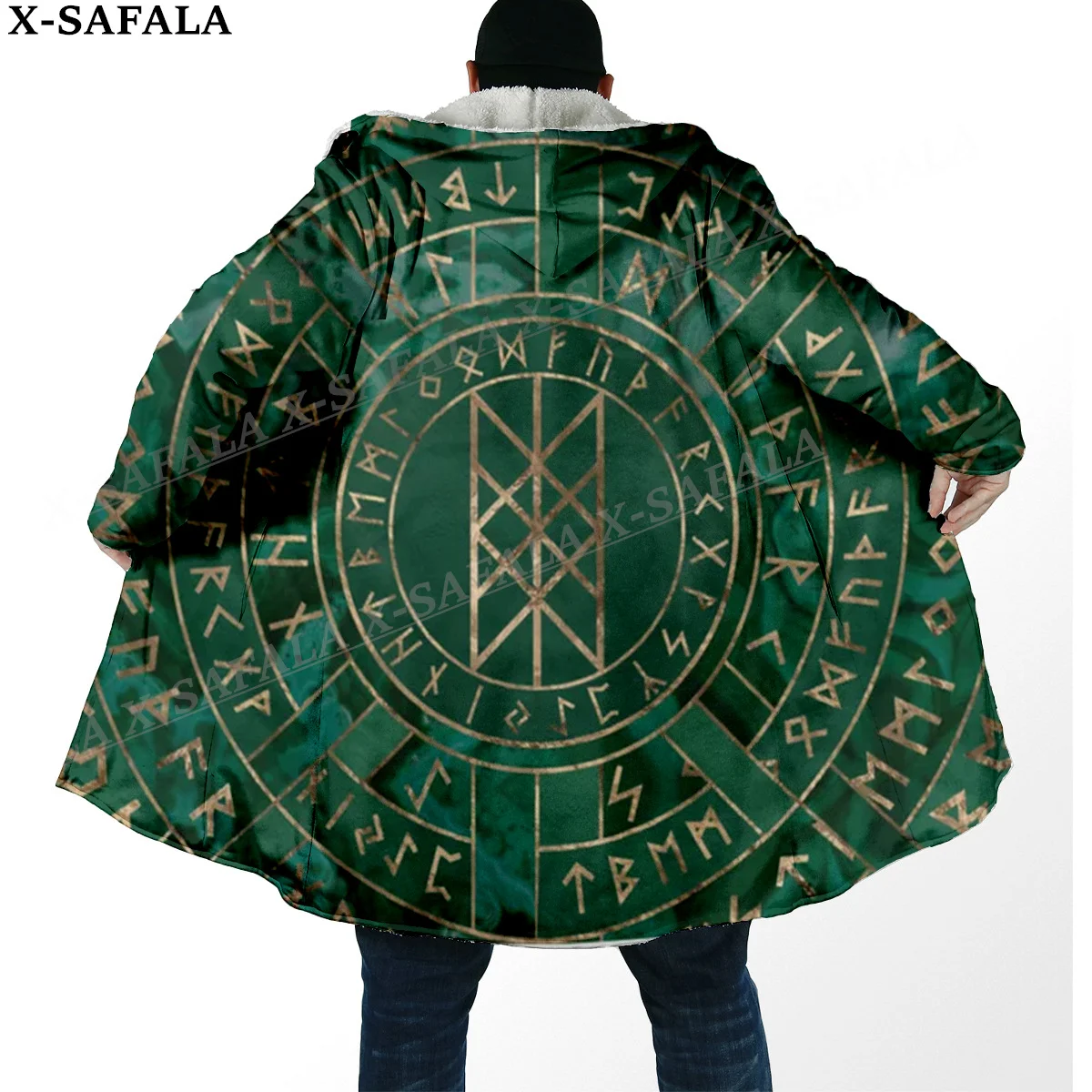 Толстая Теплая мужская накидка с капюшоном и 3D-принтом символа татуировки