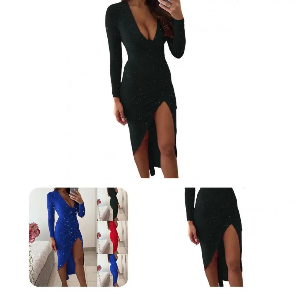 

Bodycon Dress Popular All-matched Slim Irregular Split Hem High Waist Elegant Dress for Club Midi Dress Lady Dress