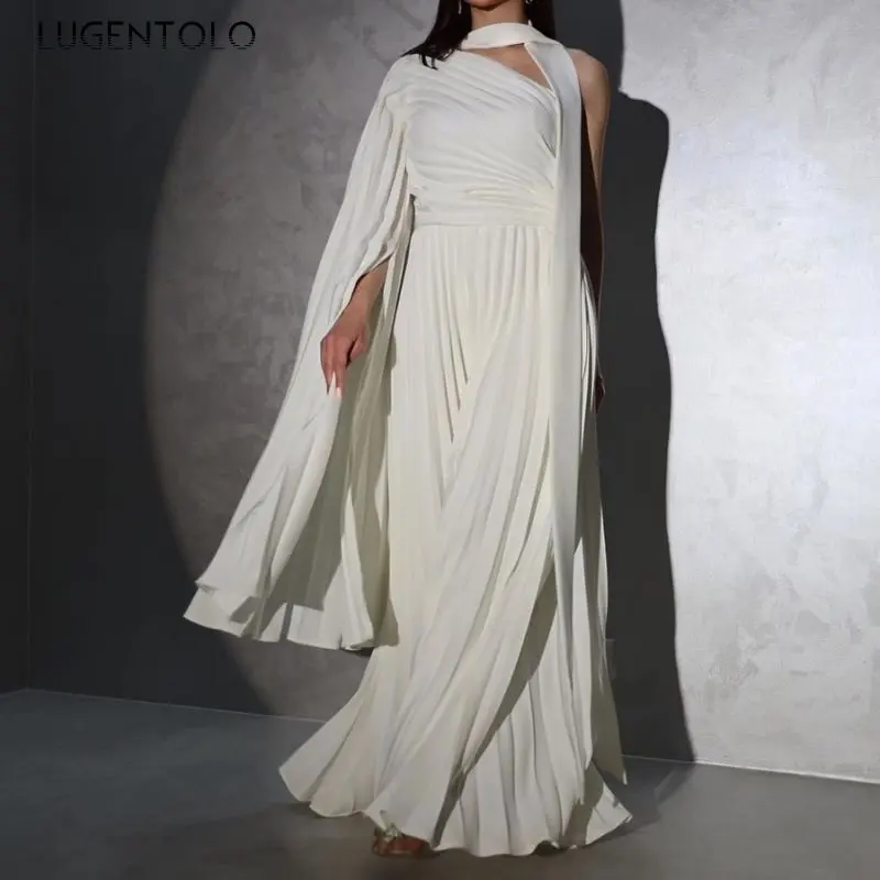 

Женское сексуальное облегающее платье Lugentolo, женское элегантное роскошное элегантное платье на одно плечо с белой империей