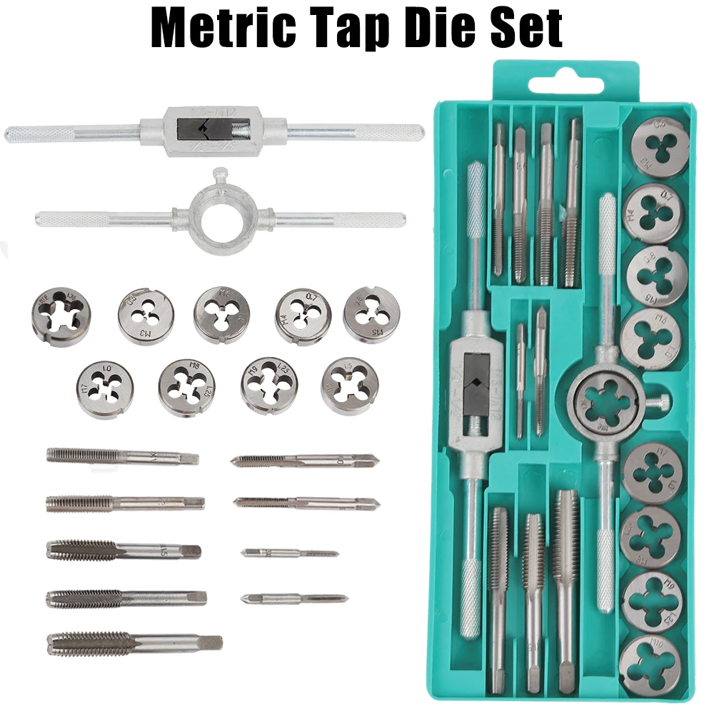 

Alloy Wrench Screw M3-M12 Screw Thread Metric Taps Wrench Dies Tap and Die Set Threading Tools Tapping Tools 20 Pcs