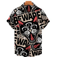 unisex 2022 summer hawaiian shirt men 3d animal print shirts men women angry cat pattern short sleeve loose breathable top 5xl