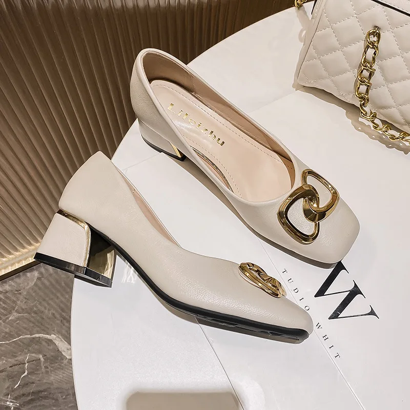 

2023 New Summer Autumn Dress Shoes Chain Design 5cm High Heel Pumps Sexy Square Toe Evening Shoes Bridal Shoes For Girl Shoes