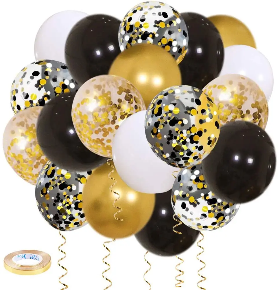 

50 Packs Gold White Black Confetti Balloons For Graduation Birthday Wedding Bridal Baby Shower Valentines Day Party Decorations