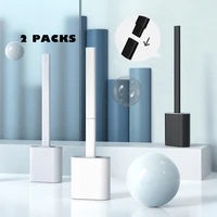 black toilet brush silicone flat head flexible soft tpr bristles brush with holder wall mount home cleaner bathroom accessories