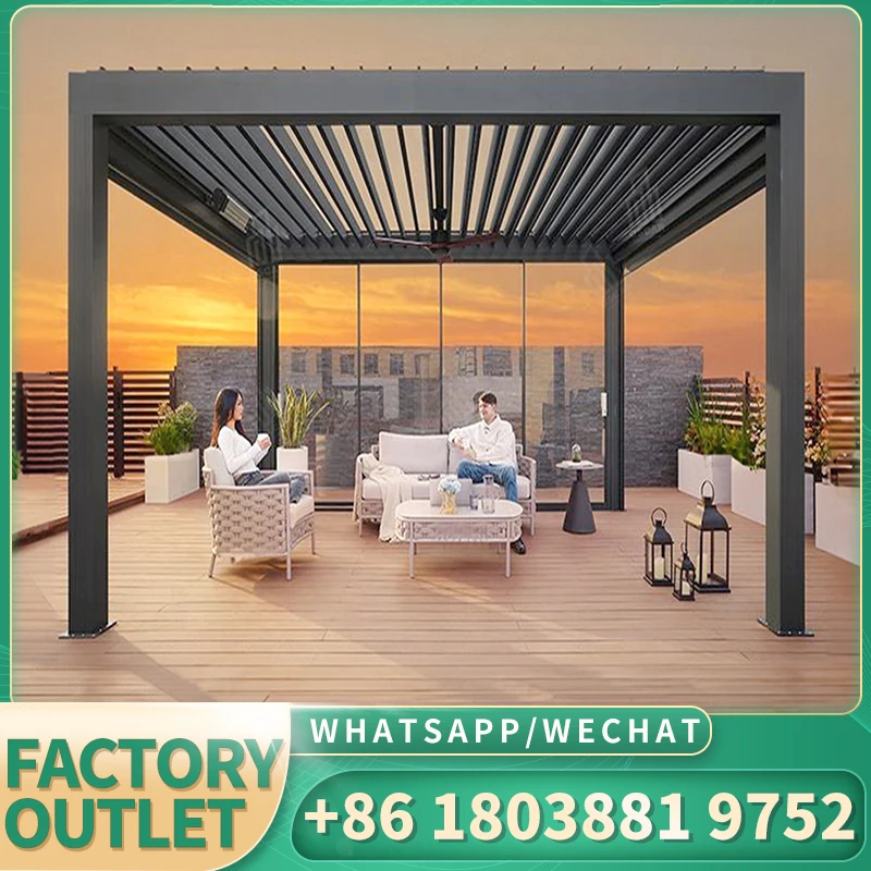 Уличная электрическая жалюзи павильон навес Жалюзийная крыша квадратная