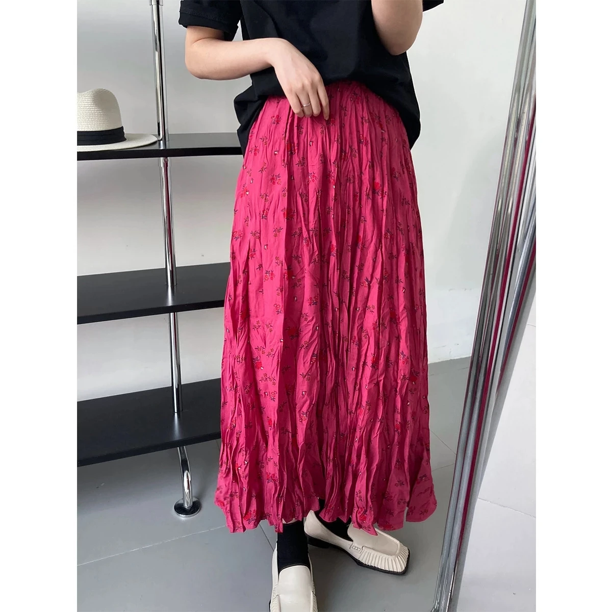 

Женская плиссированная юбка с рюшами, трапециевидная юбка макси с цветочным принтом дракона и поясом на резинке в Корейском стиле, лето 2022