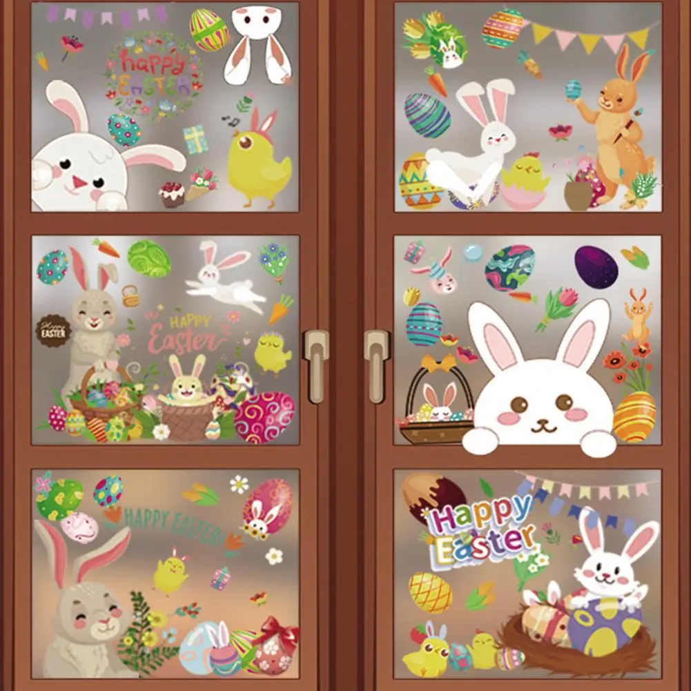 

9Pcs Easter Window Stickers PVC Removable Cute Static Stickers Easy to Apply Double Side Printed Easter Window Clings Decoration
