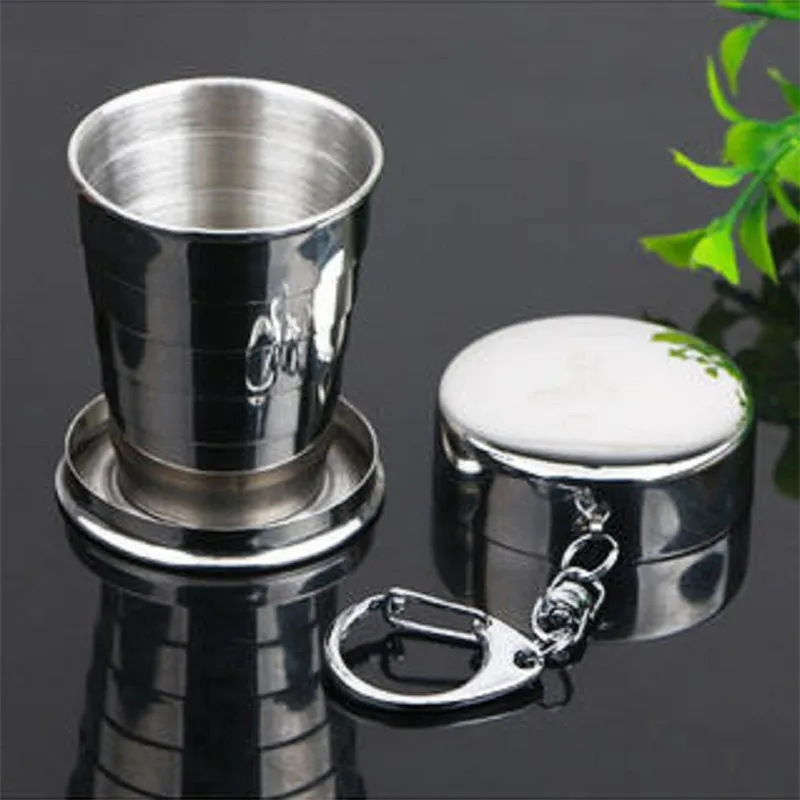 

Collapsible Stainless Steel Folding Cup Foldable Cups Glass Telescopic Keychain Hiking Camping Travel Mugs Teaware Drinkware