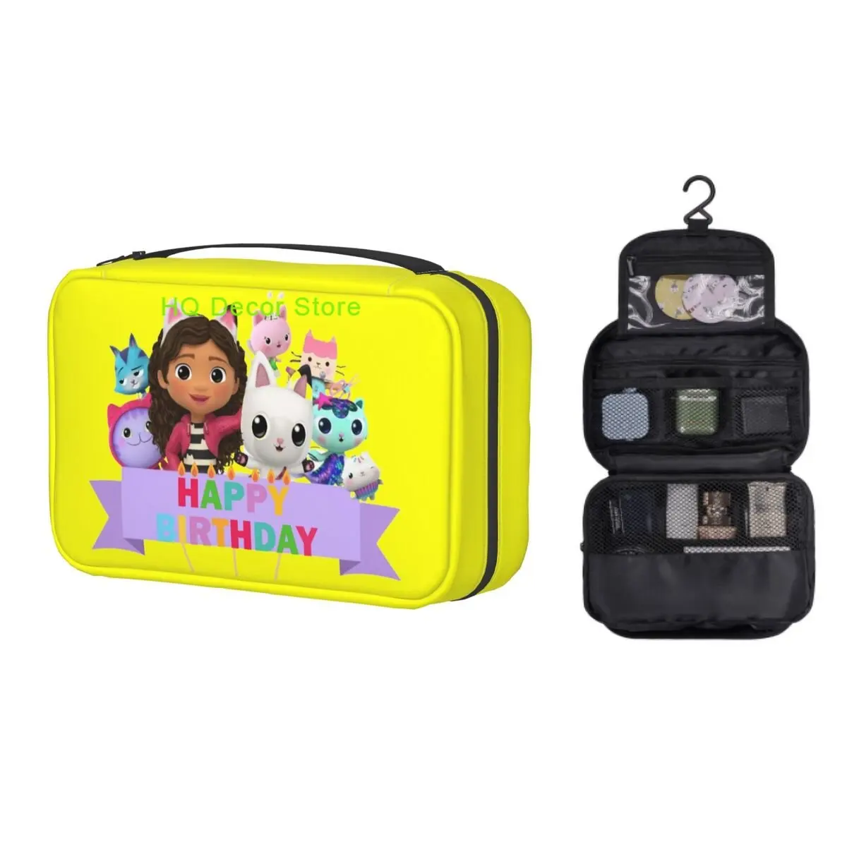 

Gabbys Dollhouse Happy Birthday Travel Cosmetic Bag for Women DJ Catnip Cakey Toiletry Makeup Organizer Lady Storage Dopp Kit