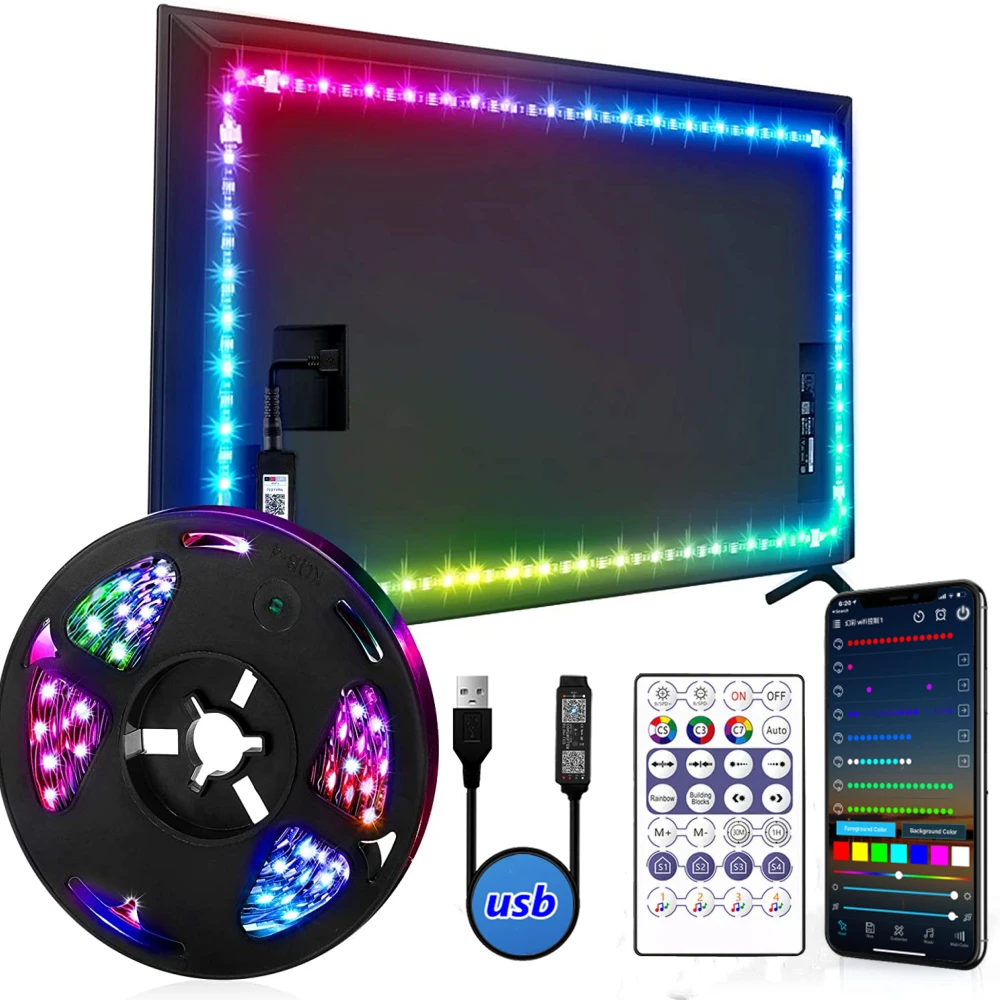 Светодиодная лента WS2812B 1 м-20 RGB 5 В постоянного тока USB 5050 гибкая с управлением