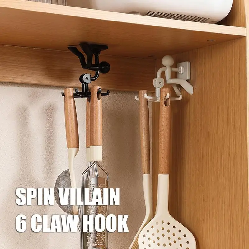 

Kitchen Hook With 6 Claws Under Cabinet Utensil Hanger Adhesive Storage Rack Wall Mounted Kitchen Cooker Hook 360 Degree