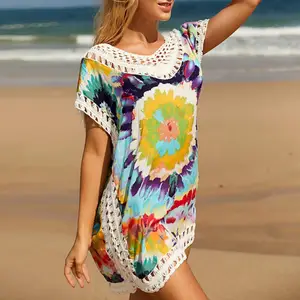Beach Dress Sexy Breathable Crochet Color Printing Bikini Coverup Beach Dress Coverup Beach Dress Summer Cover Ups For Women