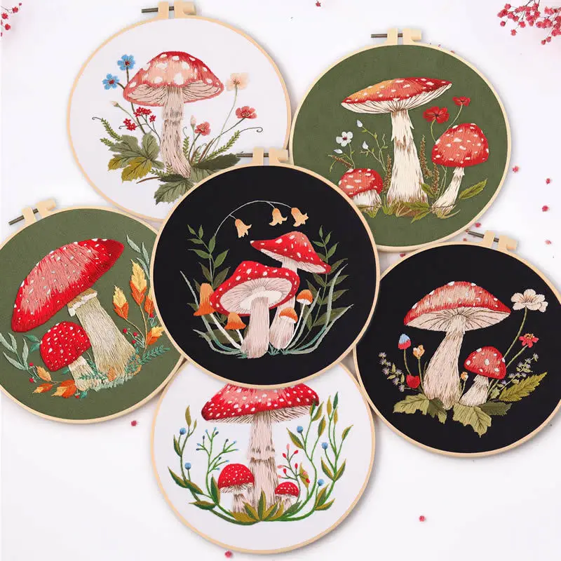 

Embroidery Kit for Beginner Adults, Stamped Cross Stitch for Embroidery Starters with Mushroom Patterns Include Instructions