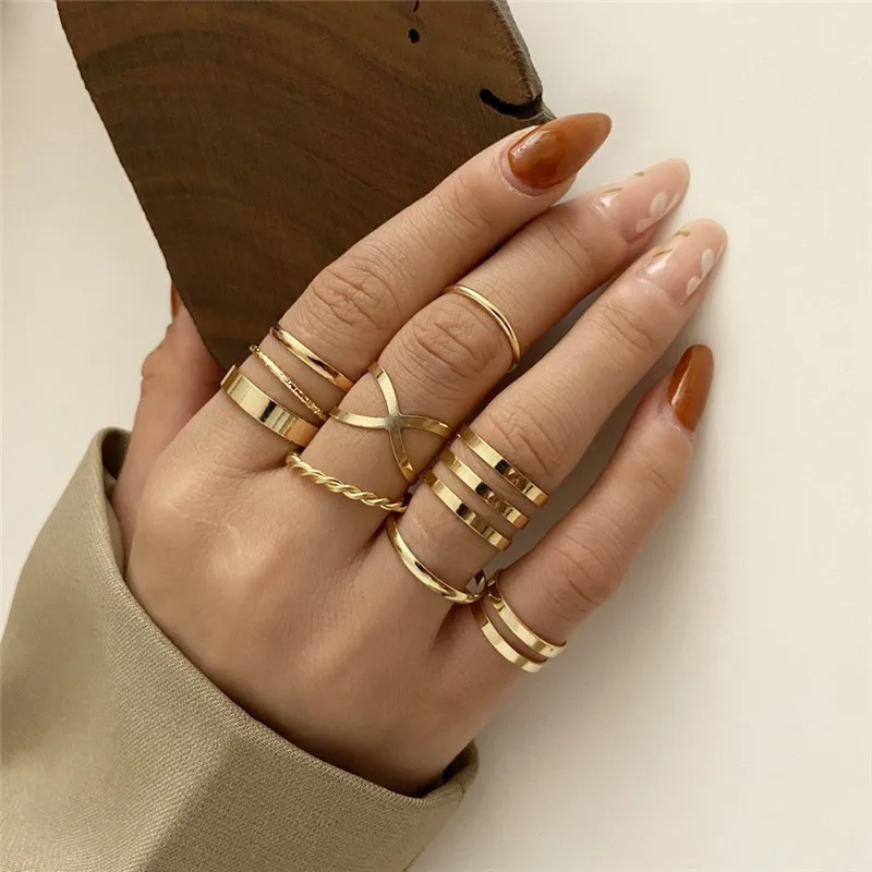 

VAGZEB 8pcs/set Bohemian Geometric Rings Set for Women Girls Fashion Gold Color Cross Twist Open Wedding Ring Jewelry Gift
