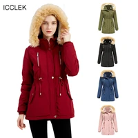 icclek autumn and winter 2021 womens thickened cashmere cotton jacket womens loose womens cotton padded jacket detachable hat