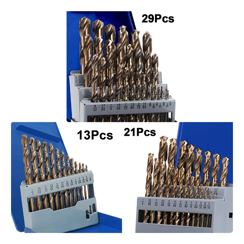 Cobalt Drill Bits Set M35 High Speed Steel Twist Jobber Length For Hardened Metal Stainless Cast Iron