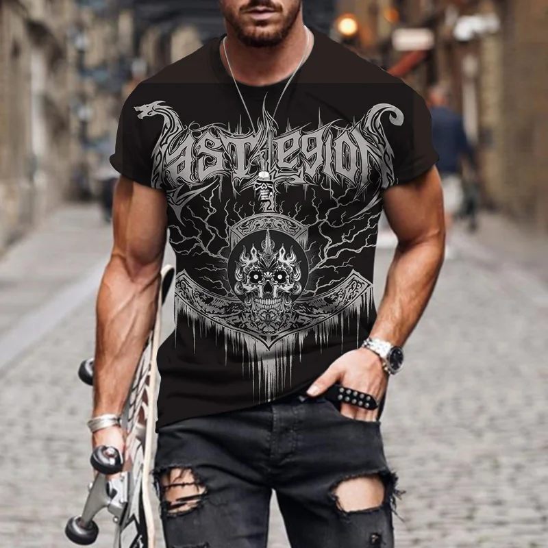 

Fashion Horror Skull 3d Print Men's T-shirt Summer Classic Casual O Neck Short Sleeve Fashion Loose Oversized Tops Tee Shirt Men