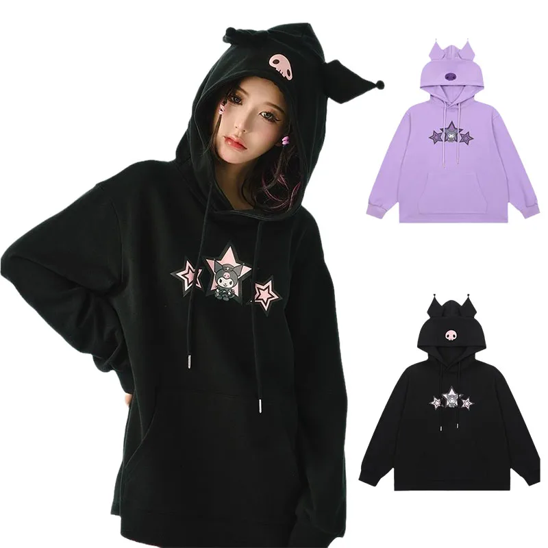 

Sanrios Kawaii Anime Kuromi свитер с капюшоном для девушек осень и зима Тонкий Повседневный Свободный Топ с длинным рукавом милое мультяшное пальто подарок для девушки