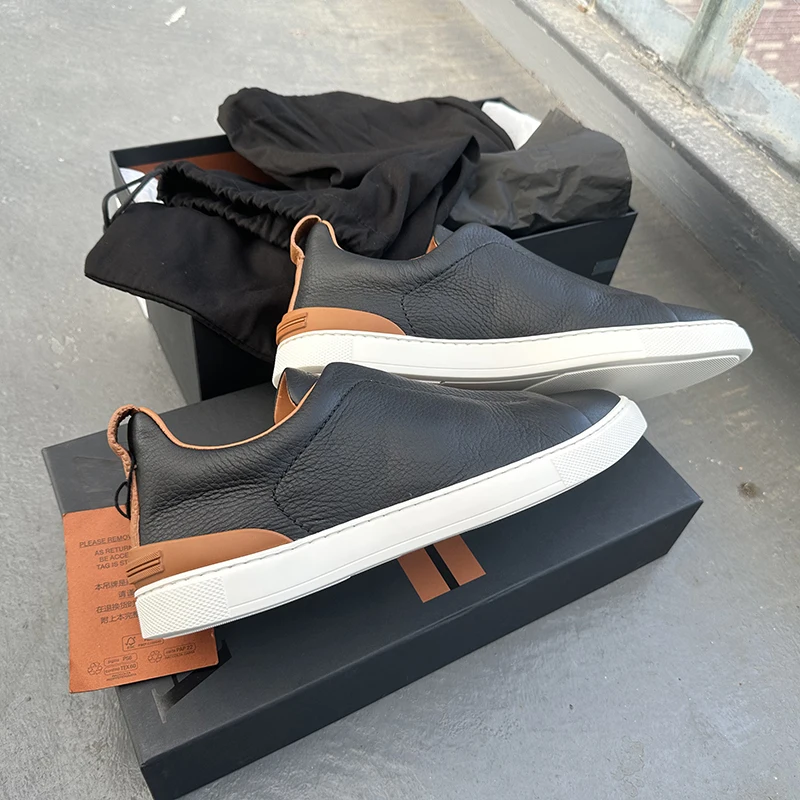 

Master 2023 spring and autumn new leather solid color flat car line elastic men's lightweight large size casual shoes