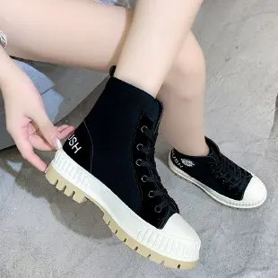 Кеды женские на платформе Повседневные высокие холщовые кроссовки обувь для