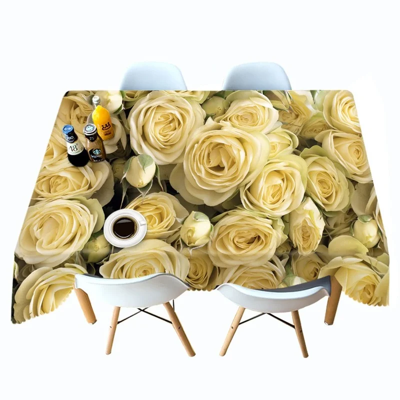 3D Tablecloth Yellow Rose Pattern Waterproof Dining Table Cover Party Rectangular Tablecloth Home Kitchen Wedding Decoration images - 6