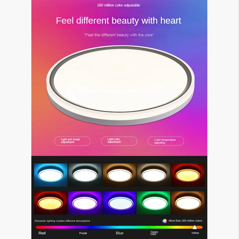

12-дюймовый умный круглый потолочный светильник, 24 Вт, 2700K-6500K, обещанный цвет, RGB + CW, потолочный светильник для гостиной и спальни