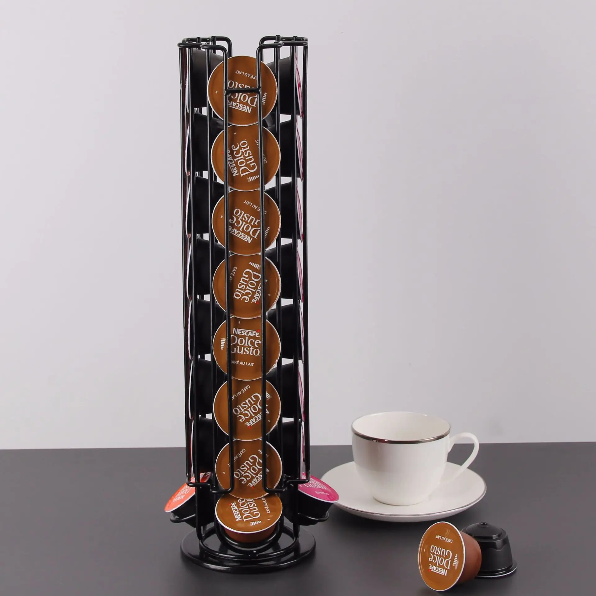 

Вращающийся держатель для капсул Dolce Gusto, металлический держатель для кофейных подставок, 32 чашки, цвет черный, дисплей, полки для хранения