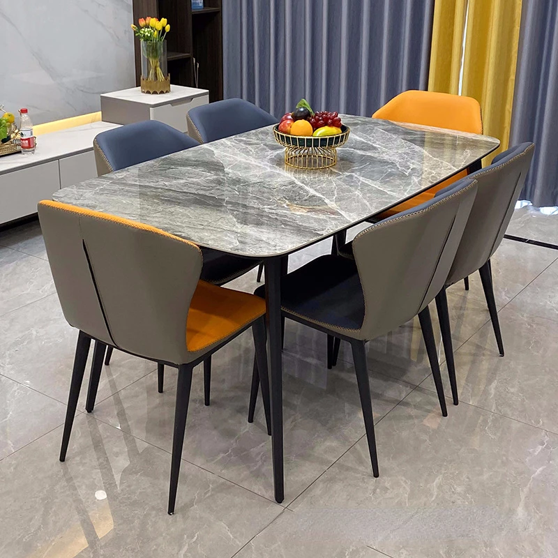 

Extremely simple rock plate dining table chair combination of modern simple Nordic light luxury small rectangular dinning chair