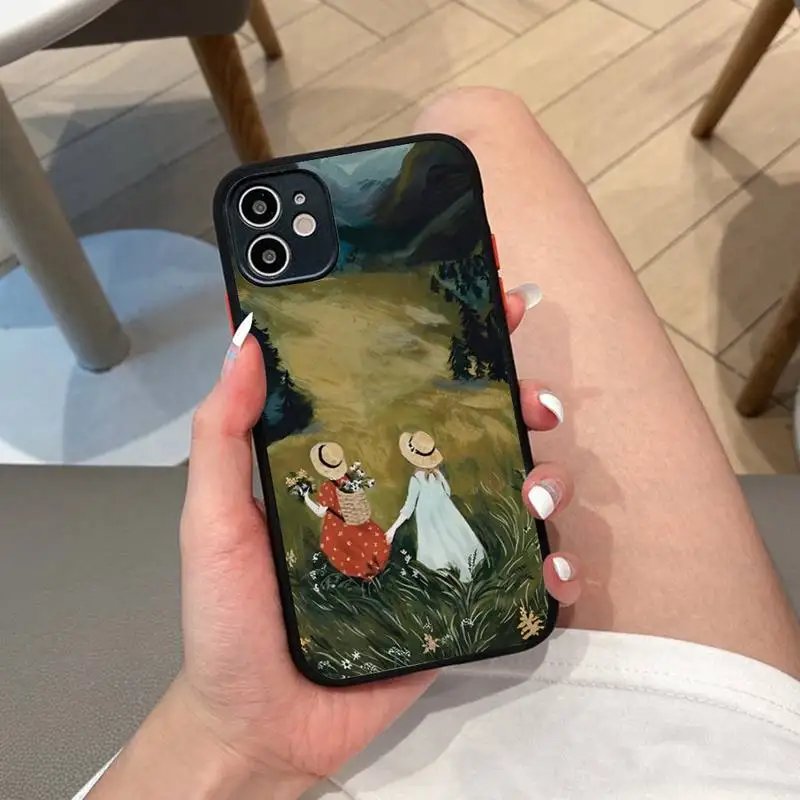 

Cartoon Scenery Girl Phone Case for iPhone 14 11 12 13 Mini Pro Max 8 7 Plus X XR XS MAX Translucent Matte Cover
