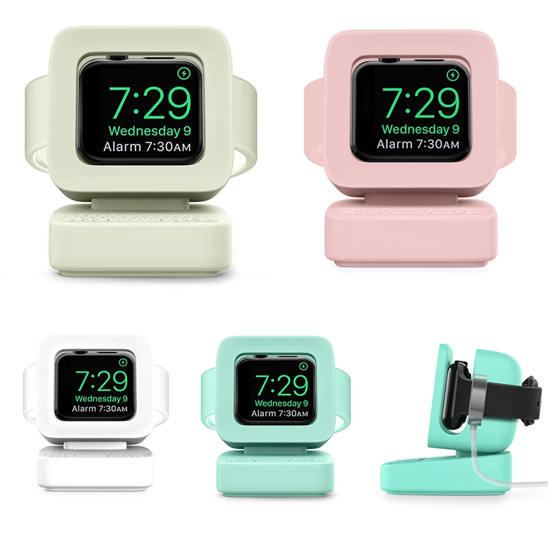 Charging Stand for Apple Watch 7 6 5 4 iWatch 3 2 1 Silicone Dock Holder Retro Computer Pattern Nightstand Keeper Bracket Base