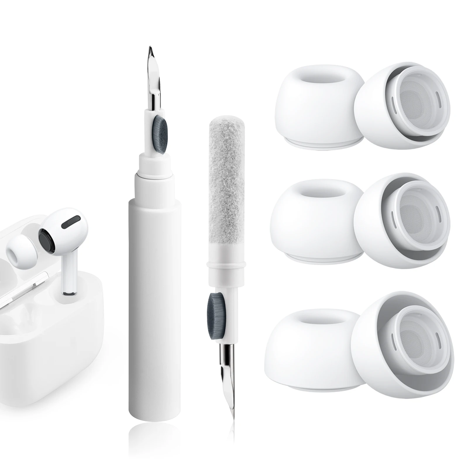 Фото 6 пар жидких силиконовых насадок для наушников Airpods Pro 1 2, сменные беруши с шумоподавлением, в комплекте с чистящей ручкой №1