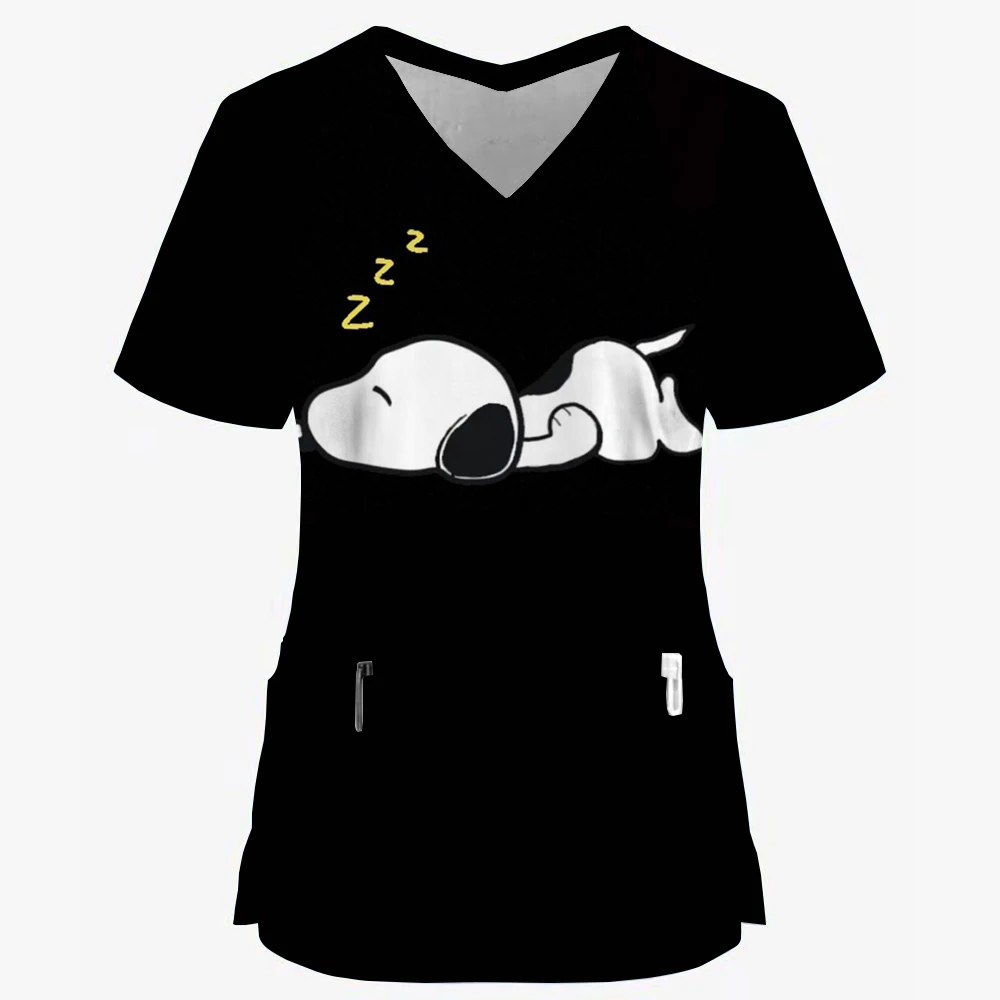 Униформа медсестры Snoopy с мультяшным принтом и V-образным вырезом карманы скрабы