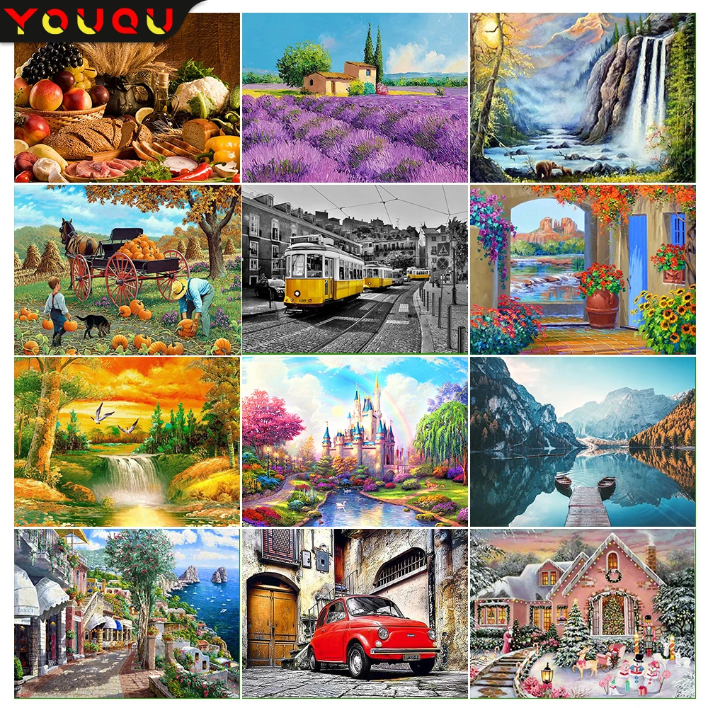 

YOUQU DIY Diamond Painting Color Landscape Diamond Embroidery Landscape Mosaic Cross Embroidery New Handmade Home Decoration