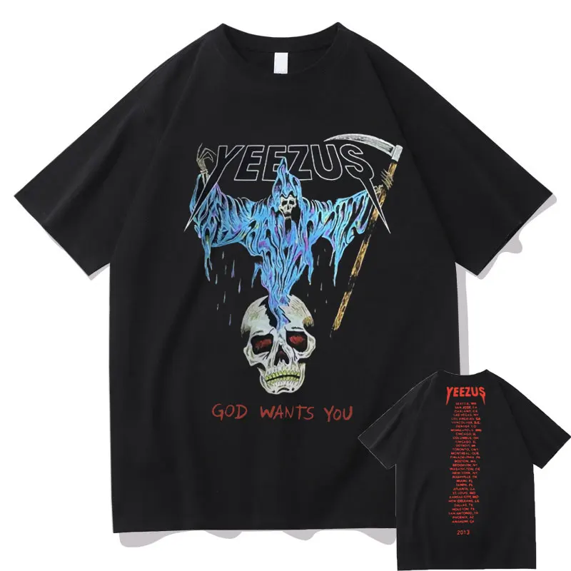 

God Wants You Kanye West Streetwear Skull Reaper Graphic Print Tshirt Men Women Hip Hop Fashion T-shirts Men's Cotton T Shirt