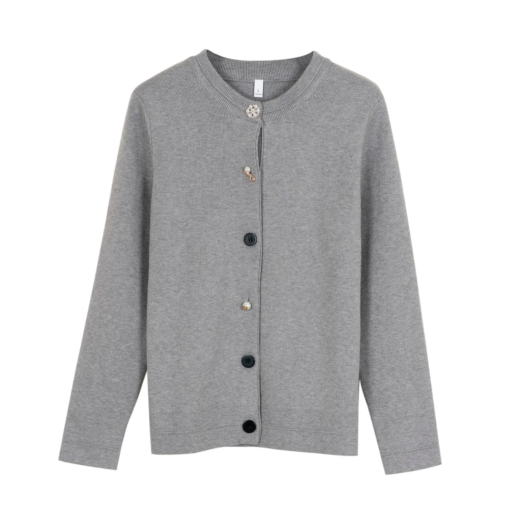 Женский вязаный кардиган с круглым вырезом и пуговицами