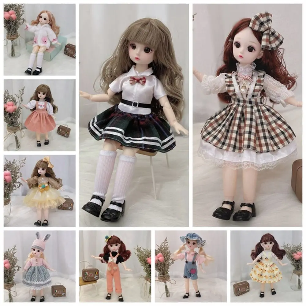 

12 Moveable Joints 30cm Bjd Doll Brown Eyes Dress Up Girl's Dress Dolls Long Wig with Clothes Shoes Doll Girl Toy Children Gift